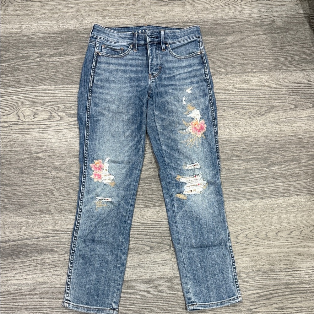White House Black Market Blue Jeans with Floral Embroidery